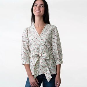 Floral Wrap Top - Cream and Red